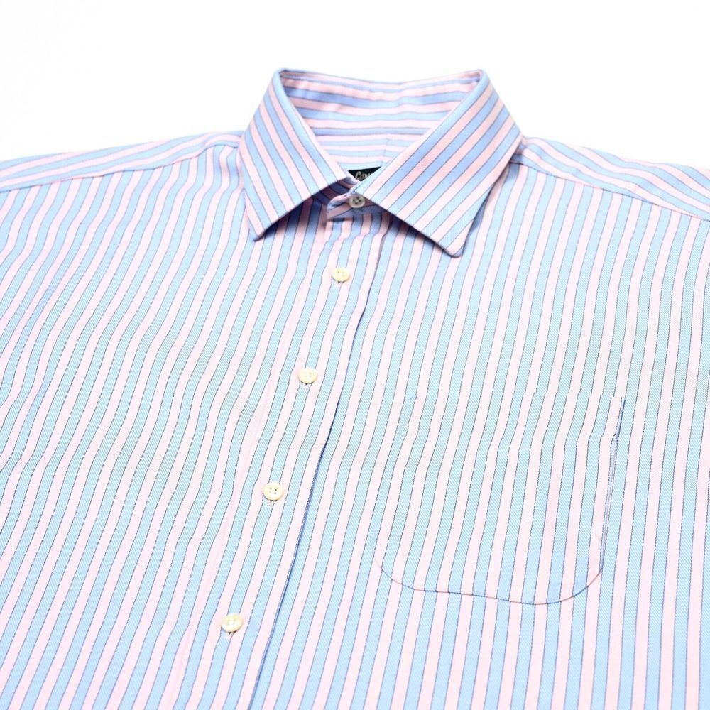 Gitman Bros Men Size 16.5x33 Pink Blue Striped Long Sleeve Button Up Shirt Work
